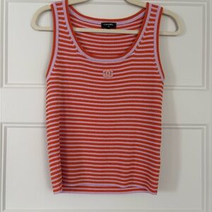 CHANEL Vibrant Orange and pink Striped Tank Top